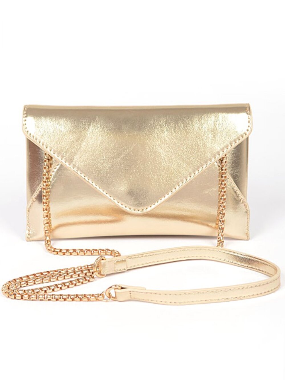 BNWT Brand New Gold Metallic Faux Leather Convertible Envelope Clutch Bag
